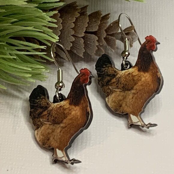 Chicken Earring, Bird Earring, Gift Idea, Rooster Earring, Silly Animal Earring - Picture 7 of 9
